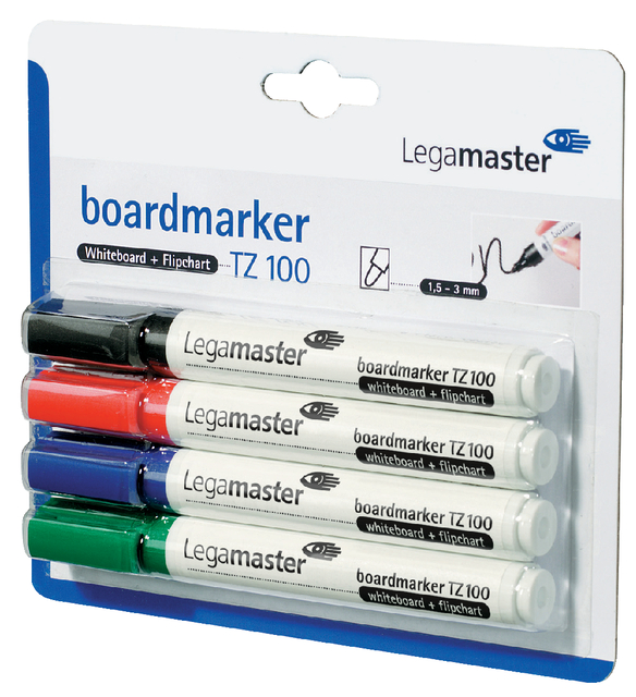 Whiteboardmarker Legamaster TZ 100 rond 1.5-3mm assorti blister à 4 stuks