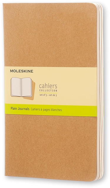 Schrift Moleskine 130x210mm blanco 160 pagina’s 70gr kraft set &agrave; 3 stuks