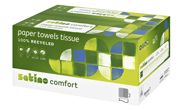 Handdoek Satino PT3 Comfort v-vouw 2-laags 250x230mm 20×160 vel wit 277190
