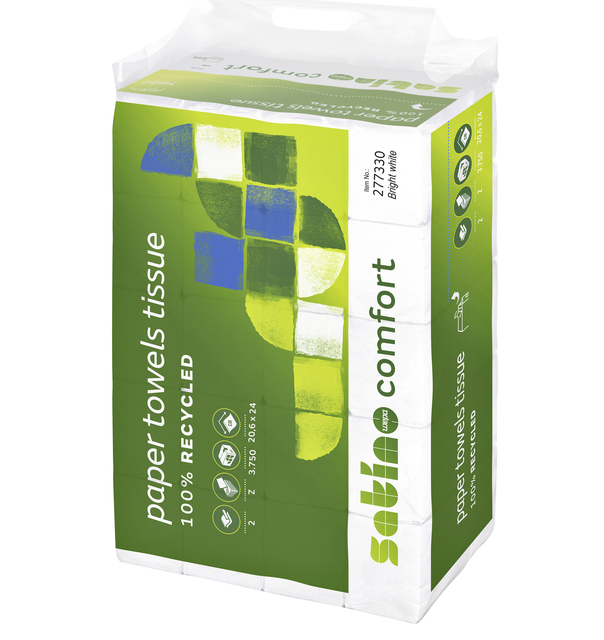 Handdoek Satino PT2 Comfort z-vouw 2-laags 206x240mm 25×150 vel wit 277330