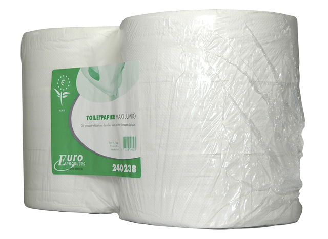 Toiletpapier Euro Products P4 jumbo groot recycled 2-laags 380m wit 240238