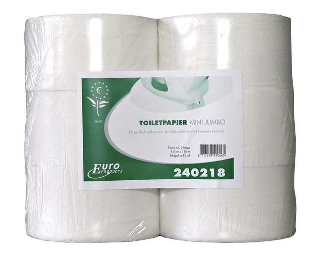 Toiletpapier Euro Products Q5 jumbo klein recycled 2-laags 180m wit 240218