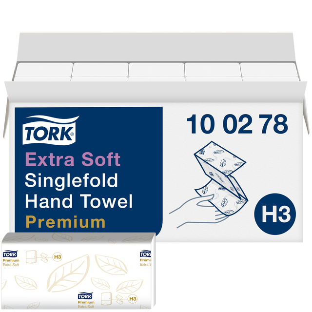 Handdoek Tork H3 Premium singlefold 2-laags 226x230mm 15×200 vel wit 100278