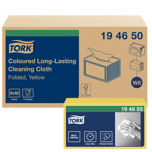 Reinigingsdoek Tork W8 Premium 1-laags 8×40 vel geel 194650