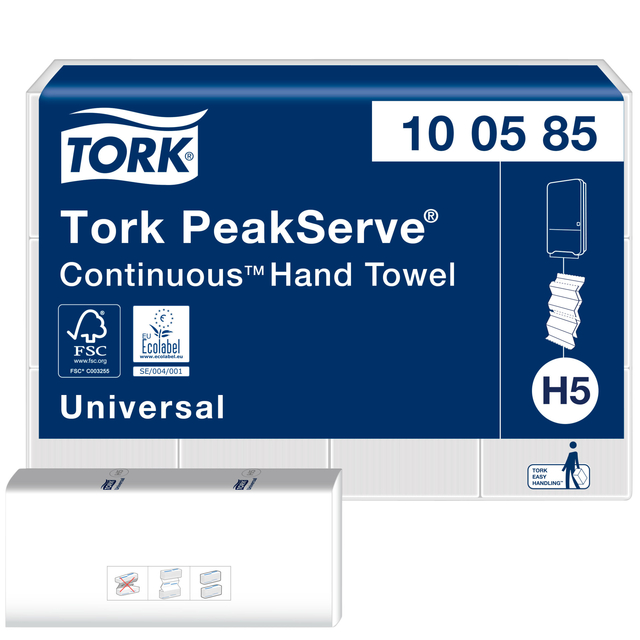 Handdoek Tork H5 PeakServe Universal 1-laags 201x225mm 12×410 vel wit 100585