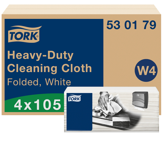 Reinigingsdoek Tork W4 Premium Heavy-Duty gevouwen 1-laags 4×105 vel wit 530179