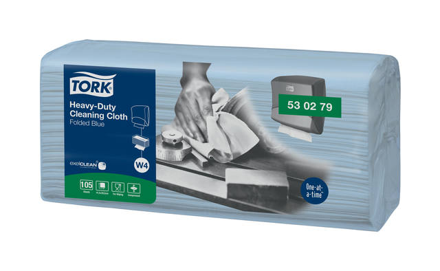 Reinigingsdoek Tork W4 Premium Heavy-Duty gevouwen 1-laags 4×105 vel blauw 530279