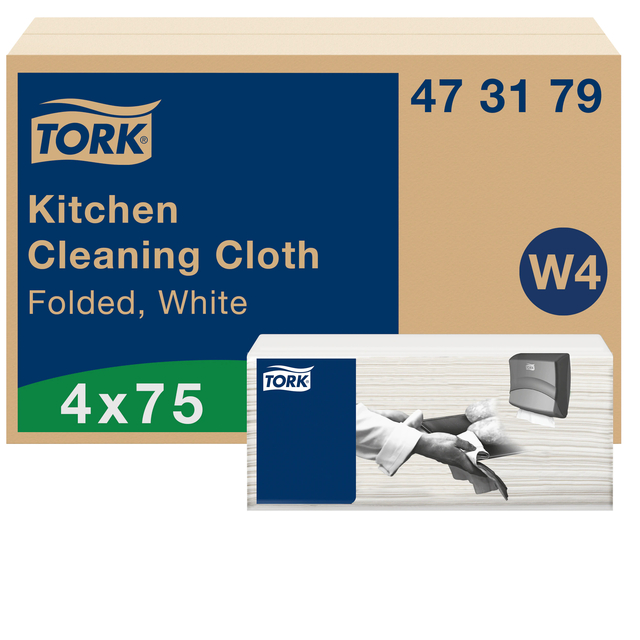 Reinigingsdoek Tork W4 Premium gevouwen 1-laags 4×75 vel wit 473179