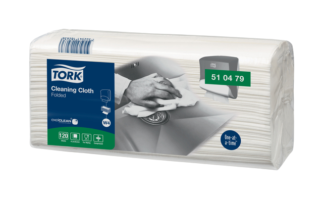 Reinigingsdoek Tork W4 Premium gevouwen 1-laags 4×120 vel wit 510479