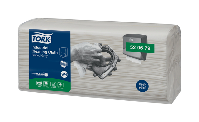 Reinigingsdoek Tork W4 Premium Industrial gevouwen 1-laags 4×120 vel grijs 520679