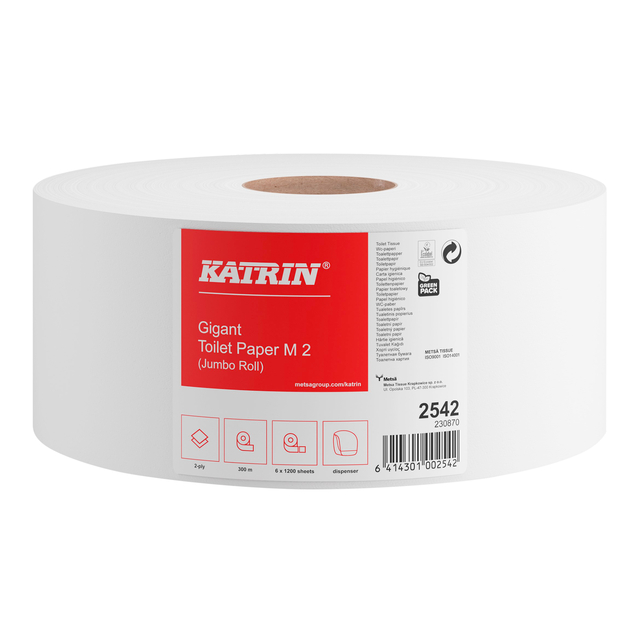 Toiletpapier Katrin Gigant M jumbo medium 2-laags 300m wit 2542