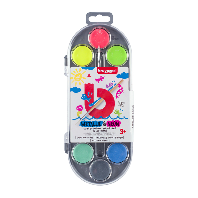 Waterverf Bruynzeel Kids set à 12 metallic- en neonkleuren