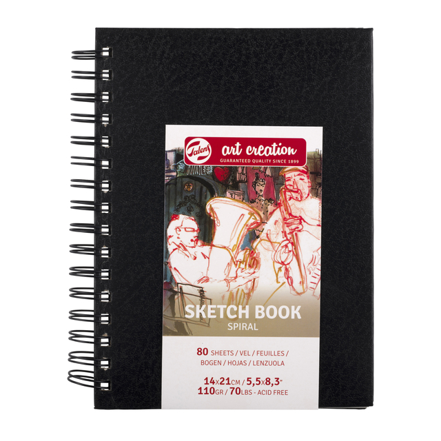 Schetsboek Talens Art Creation 80 witte vellen 110gr 140x210mm spiraal zwart