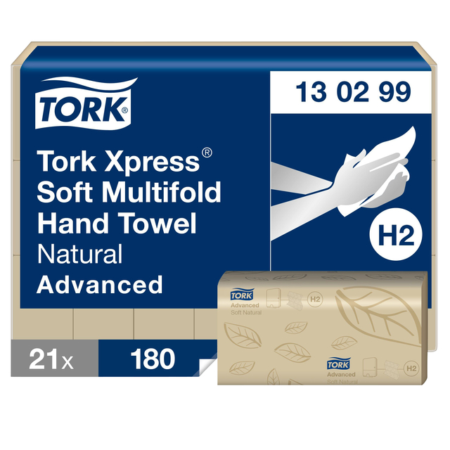 Handdoek Tork H2 Xpress Advanced multifold 2-laags 213x240mm 21×180 vel naturel 130299