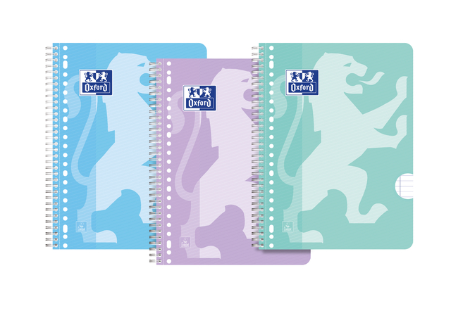 Collegeblok Oxford School A4+ lijn 23-gaats 160 pagina’s 80gr pastel assorti 3 stuks