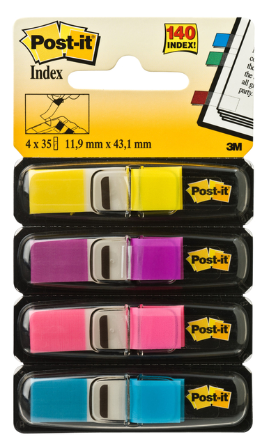 Indextabs 3M Post-it 683 11.9×43.2mm 4 kleuren 140 stuks