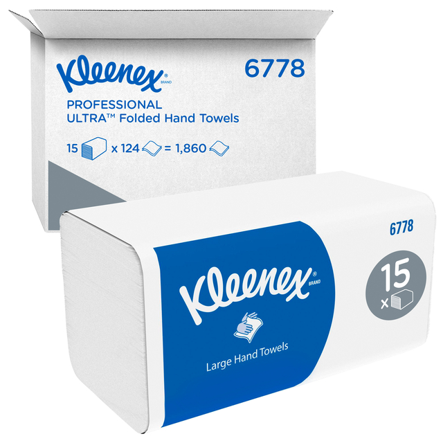 Handdoek Kleenex Ultra i-vouw 2-laags 215x318mm 15×124 vel wit 6778