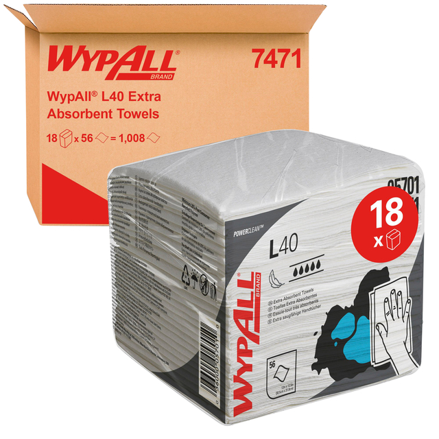 Reinigingsdoek WypAll L40 1-laags 18×56 vel wit 7471