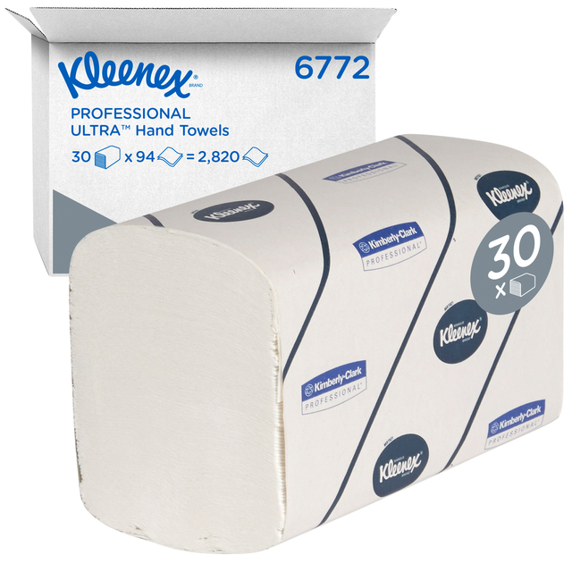 Handdoek Kleenex Ultra i-vouw 2-laags 215x415mm 30×94 vel wit 6772