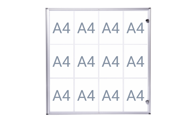 Binnenvitrine wand MAULextraslim whiteboard 12xA4 met slot