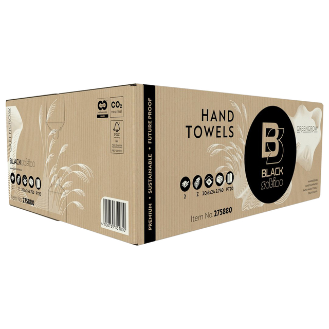 Handdoek BlackSatino PT20 GreenGrow z-vouw 2-laags 206x240mm 25×150 vel wit 275880