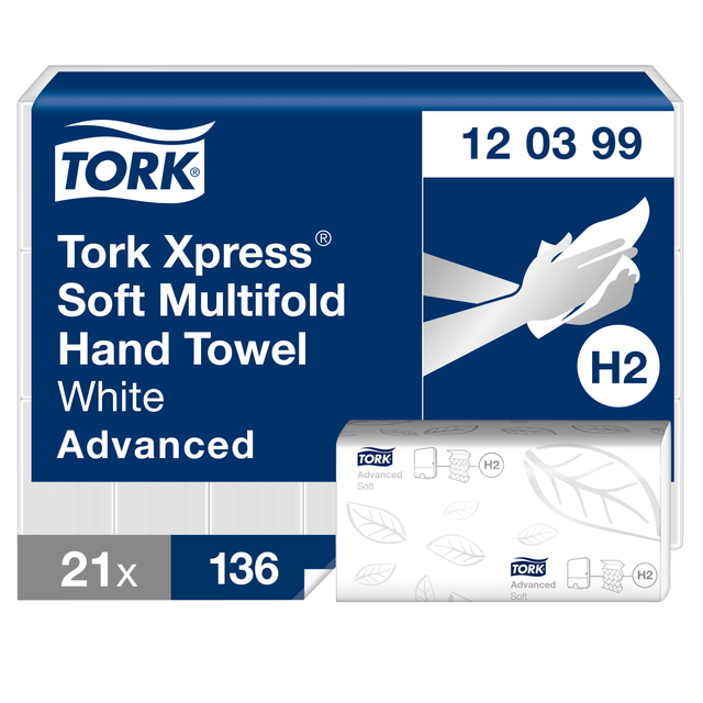 Handdoek Tork H2 Xpress Advanced multifold 2-laags 212x340mm 21×136 vel wit 120399