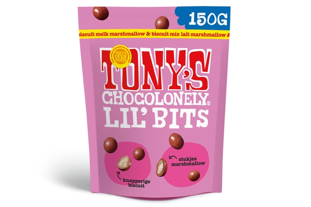 Chocolade Tony’s Chocolonely Lil’ Bits melk marshmallow & biscuit 150 gram