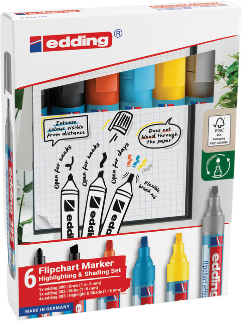 Viltstift edding 385 flipover incl 380 – 383  assorti 6 stuks