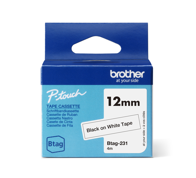 Labeltape Brother P-touch Btag-231 standaard 12mm zwart op wit