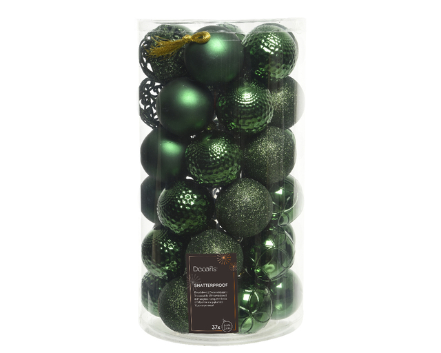 Kerstballen Decoris assorti dennengroen koker à 37 stuks