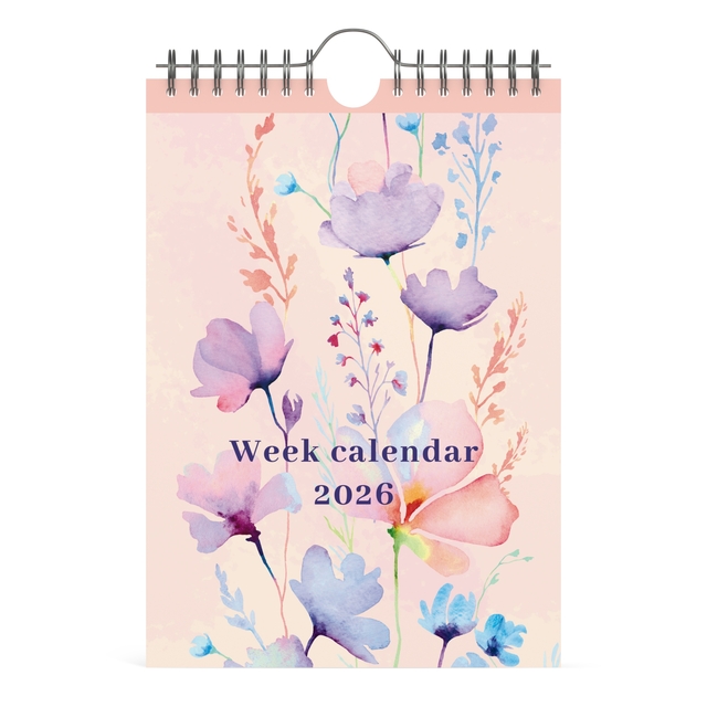 Weekkalender 2026 Lannoo 155×220 Flowers watercolour 7dagen/1pagina roze