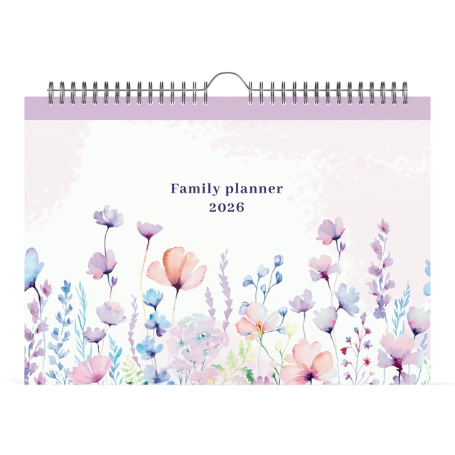 Familiekalender 2026 Lannoo 310×220 Flowers watercolour 7dag/1pag lila