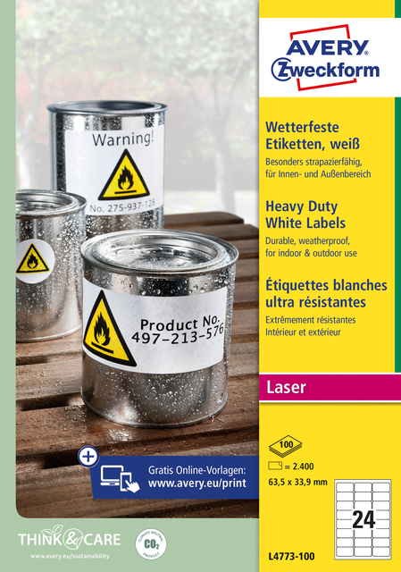 Etiket Avery Zweckform L4773-100 63.5×33.9 2400 etiketten