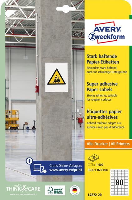 Etiket Avery Zweckform L7872-20 35.6×16.9mm 1600 etiketten