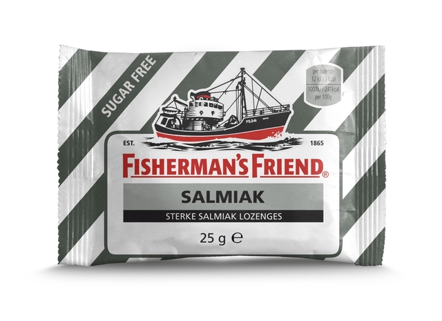 Keelpastilles Fisherman’s Friend salmiak suikervrij zak 25 gram