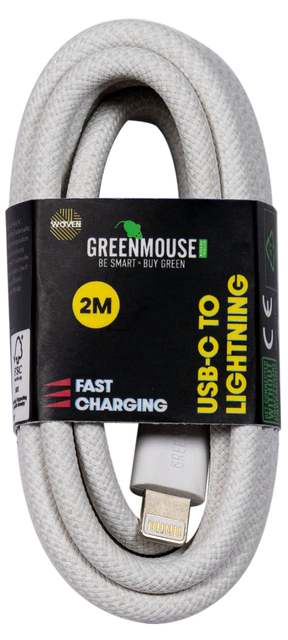 Kabel Green Mouse USB-C to Lightning data Woven – 2m