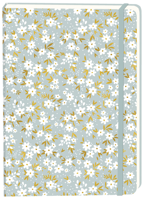 Notitieboek witte bloemen A5 lijn 92 pagina’s softcover grijs