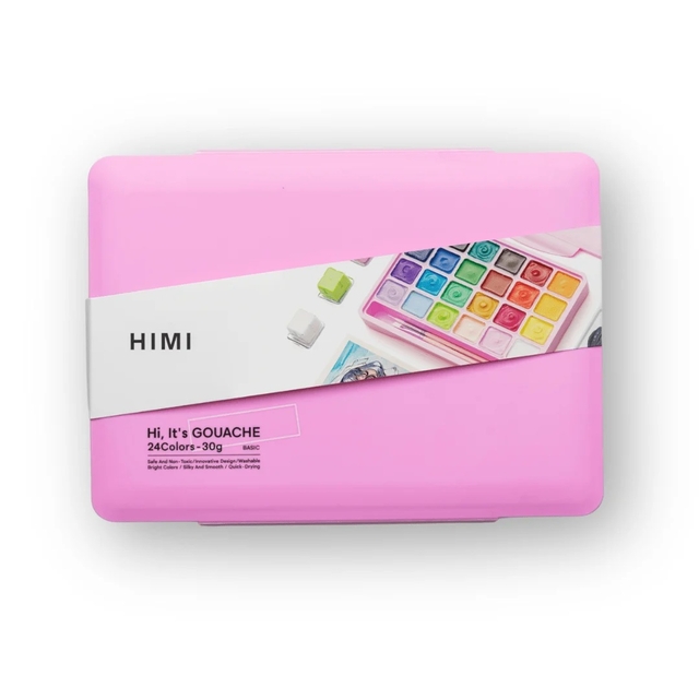 Gouache HIMI 24 kleuren 30gr opbergbox roze