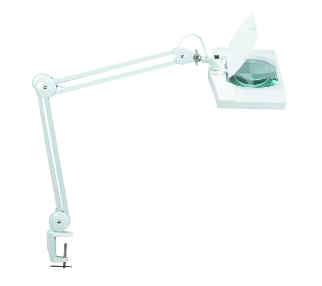 Loeplamp MAUL Vitrum LED met tafelklem lens 307 cm2 wit