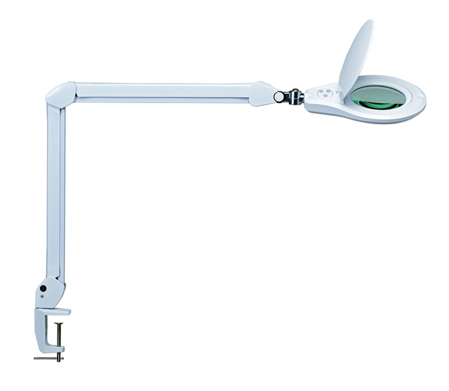 Loeplamp MAUL Source LED dimbaar met tafelklem lens 126 cm2 wit