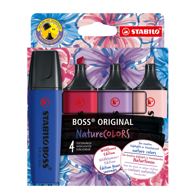 Markeerstift STABILO Boss Wildflower assorti 4 stuks