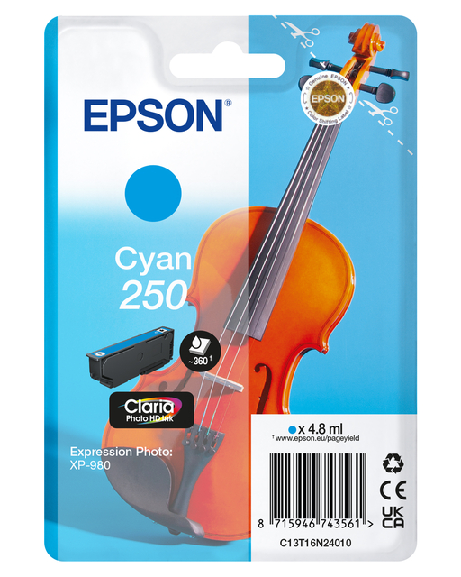 Inktcartridge Epson 250 T16N24 blauw