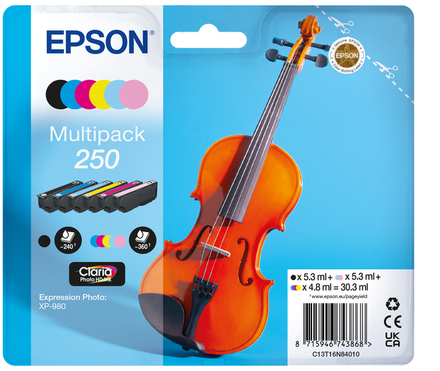 Inktcartridge Epson 250 T16N84 zwart + 5 kleuren