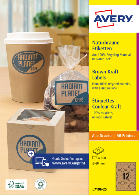 Etiket Avery L7106-25 60mm kraft 300 stuks