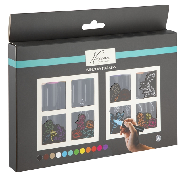 Krijt en raammarkers Nassau set à 12 kleuren