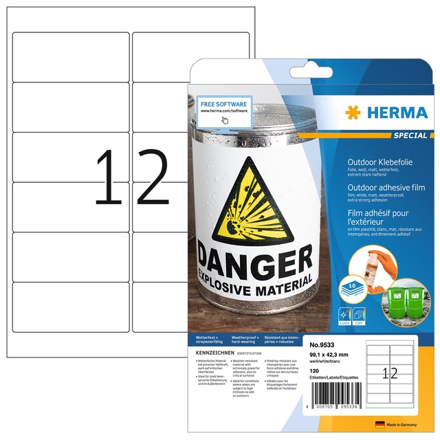 Etiket HERMA 9533 99.1×42.3mm weerbestendig 120 stuks