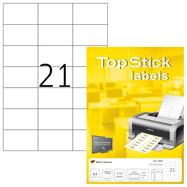 Etiket TopStick 8708 70×42.3mm wit 2100 stuks