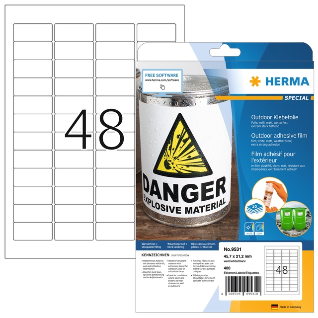 Etiket HERMA 9531 45.7×21.2mm weerbestendig 480 stuks