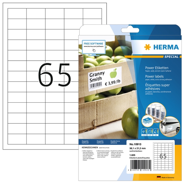 Etiket HERMA Power 10913 38.1×21.2mm wit 1625 stuks