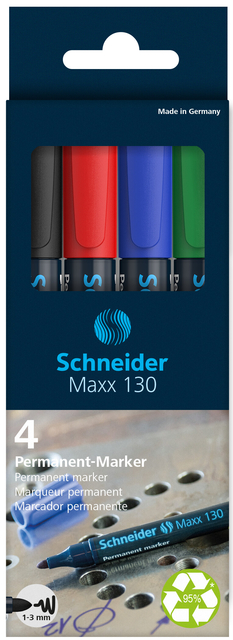 Permanent marker Schneider Maxx 130 rond 1-3mm assorti 4 stuks